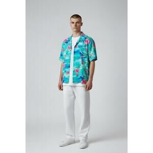 Vtg 60’s/70’s Pomare Hawaiian Bright Patterned Acrylic Bark Cloth Aloha Shirt M